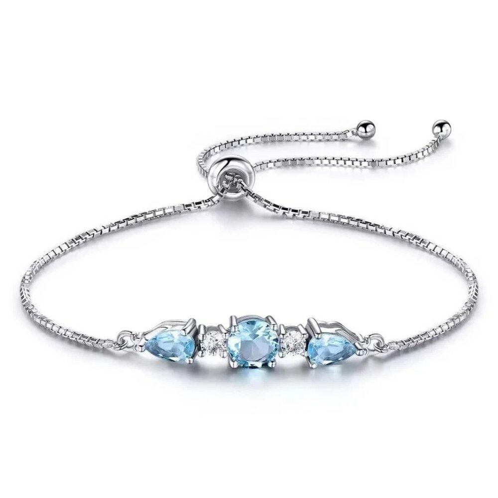925 Sterling Silver Sky Blue Topaz Tennis Bracelet - Adjustable Fine Jewelry